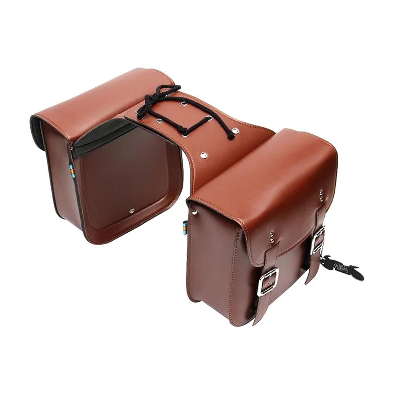 Sacoche Moto Sacoches De Moto en Cuir PU Pochette À Outils Latérale Gants Bagages Sacs Selle Vintage Marron Universel Sac Moto(1set Brown)
