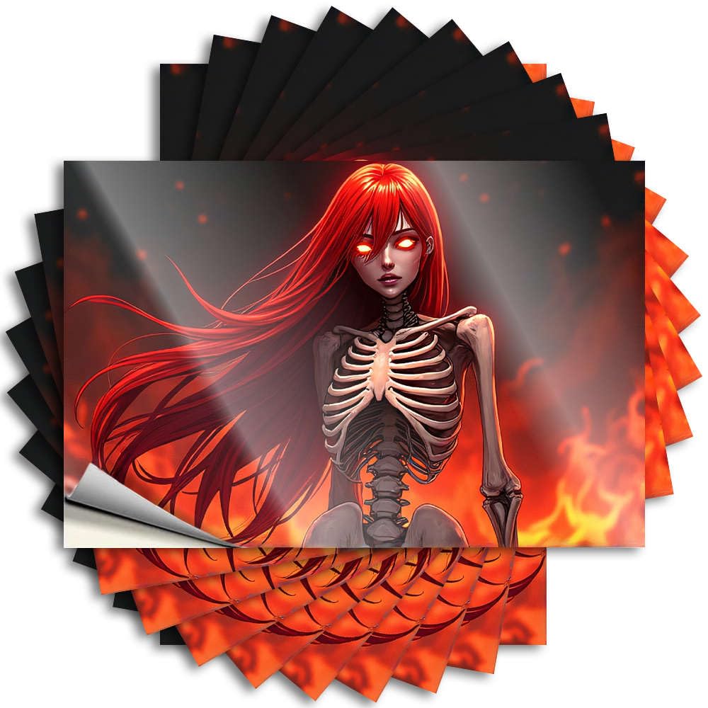 Tattoo Coastal, Mom Door Skeletal Figure with Long Red Hair in Fiery Background. | New(12X18CM)