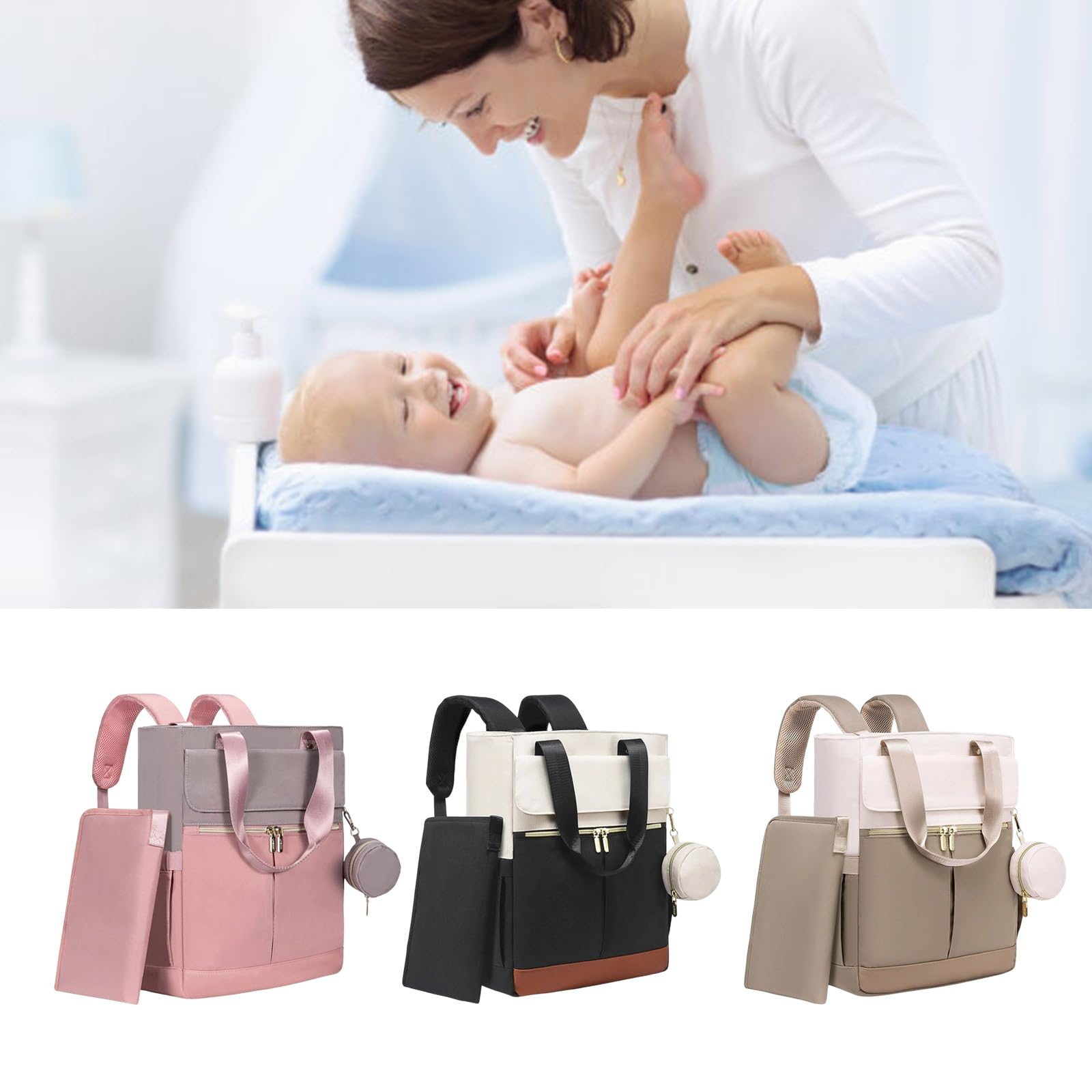 Spaziosa borsa per pannolini con tracolla convertibile e tasche multiple per viaggi all'aperto e uso quotidiano borsa a tracolla per pannolini
