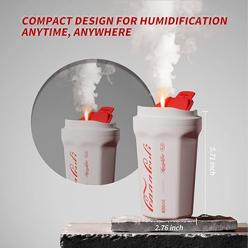 Miniatura 4 de FanmmyAid Mini humidificador para dormitorio, humidificadores de niebla fría con taza de coque inalámbrico con luz LED, humidificador de aire