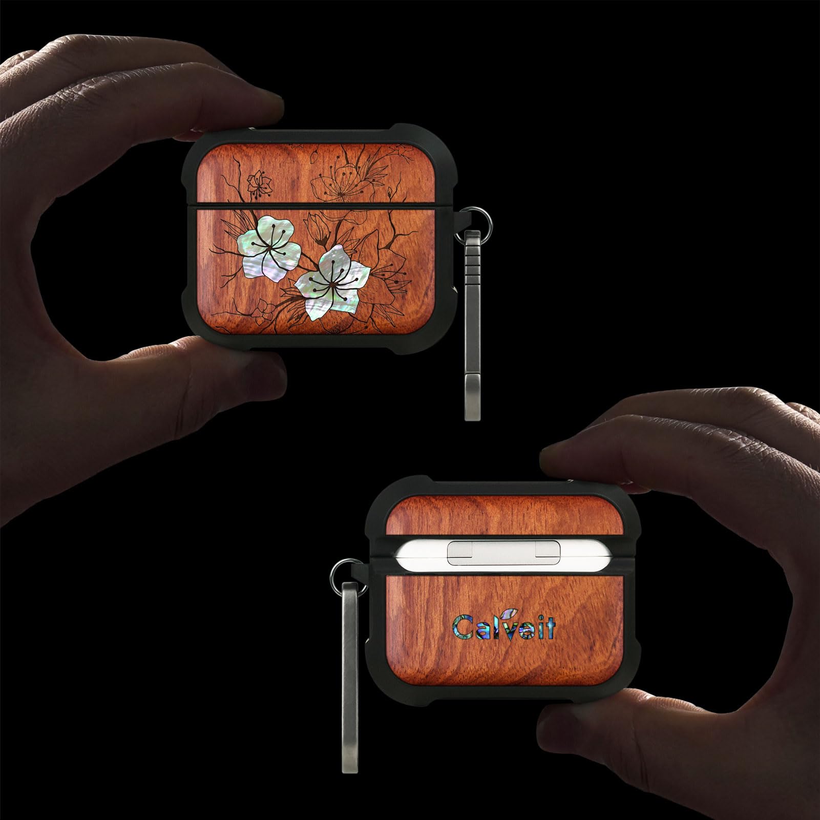 Carveit Etui kompatybilne z AirPods Pro 3 (2025), etui ochronne [grawerunek z drewna i muszla] [tytanowe szybkie zapięcie] do Airpods Pro 3 Skin 2025 etui (różowe skrzydło Sakura)