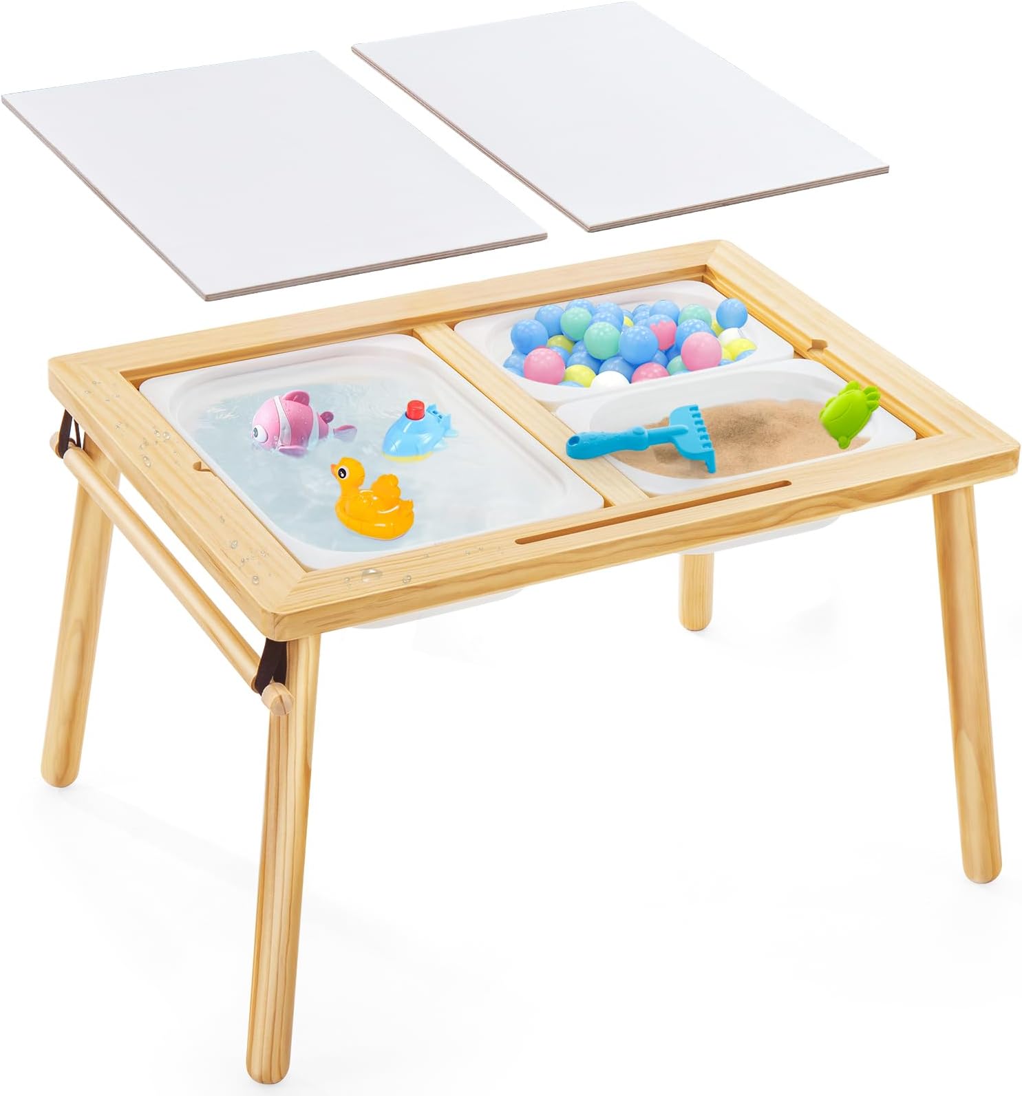 Kids Sensory Table - Varnish Surface with 7 Sand Toys, Toddler Activity Play Sand Table, Storage Bins, Gifts for Boys and Girls (Outdoor)