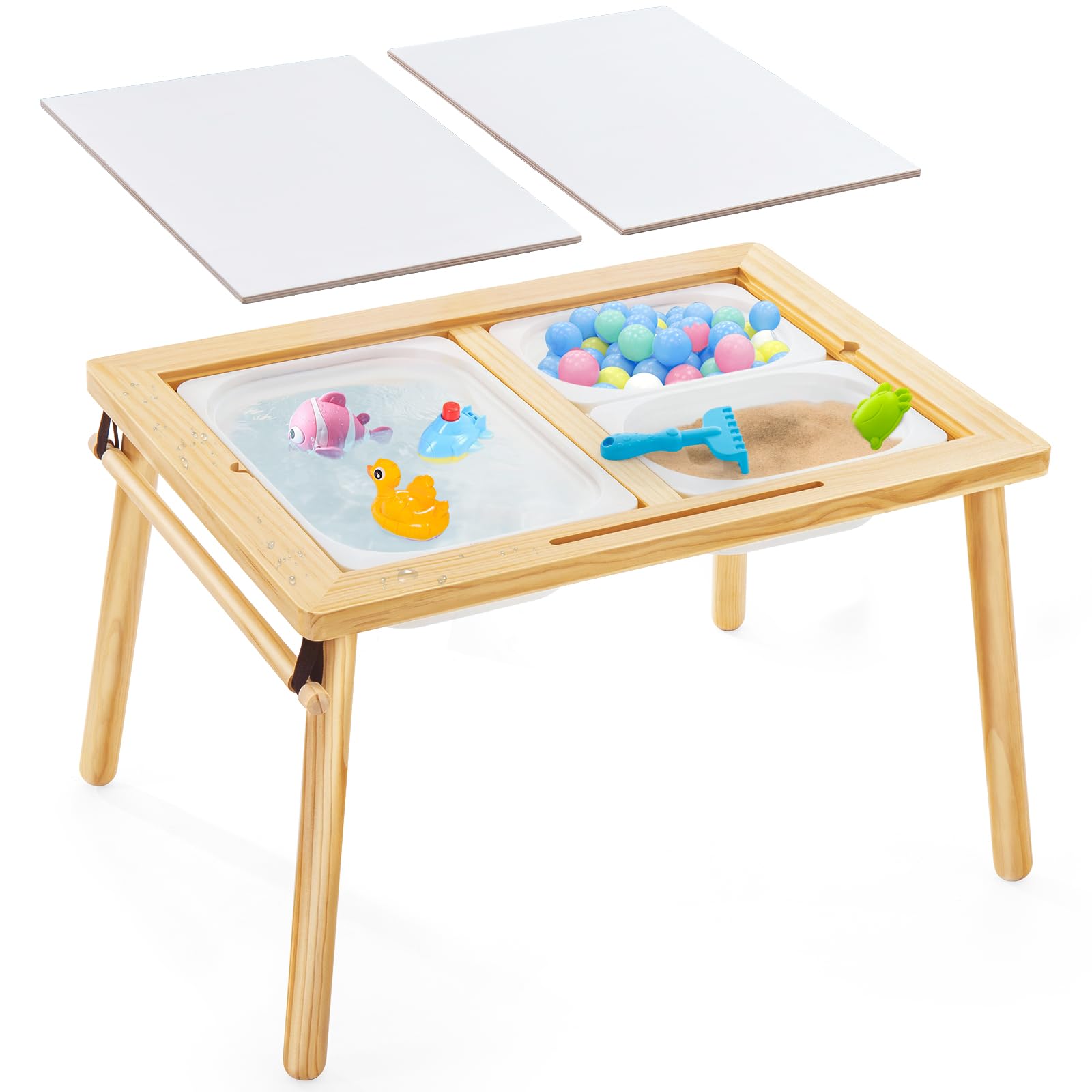SOOPURKIDS Kids Sensory Table - Varnish Surface with 7 Sand Toys, Toddler Activity Play Sand Table, Storage Bins, Gifts for Boys and Girls