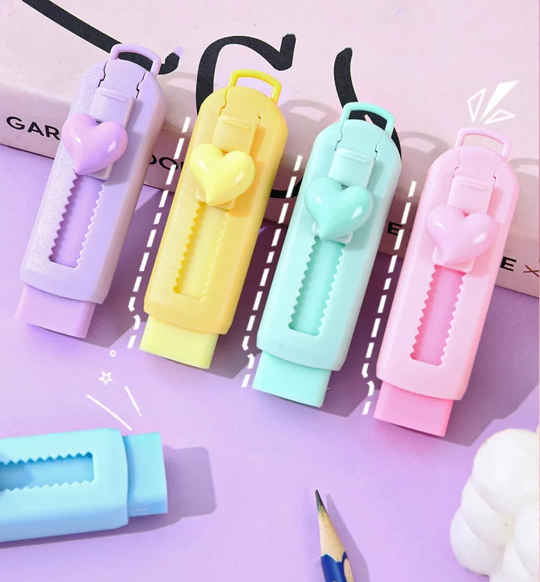 5Pcs Multicolor Sliding Retractable Pencil Eraser with Plastic Sleeve,Large Erasers for School Office,Art Erasers for Drawing,Standard Pencil Erasers,Office Products,Correction Products