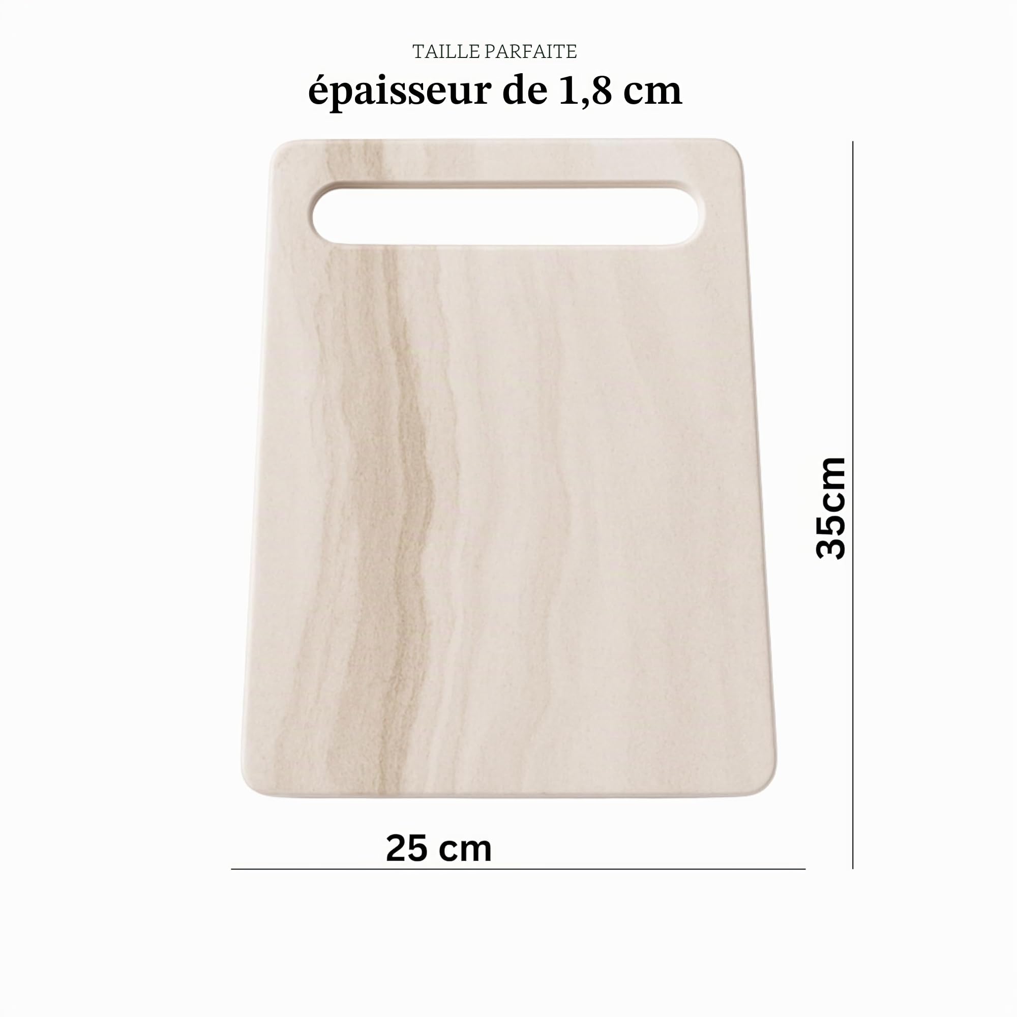 Planche à découper en porcelaine – Antibactérienne & incassable – N'absorbe pas les odeurs ni les couleurs – Hygiénique & Durable – Design naturel unique – Accessoire de cuisine lavable au