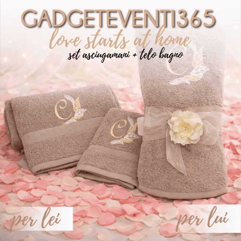 D&Vlab Kit Set Completo asciugamani da bagno 3 pezzi Telo viso bidet Personalizzate Ricamate con Nome e Iniziali - Spugna di Puro Cotone Idrofilo beige - Idea Regalo per lui e lei LETTER