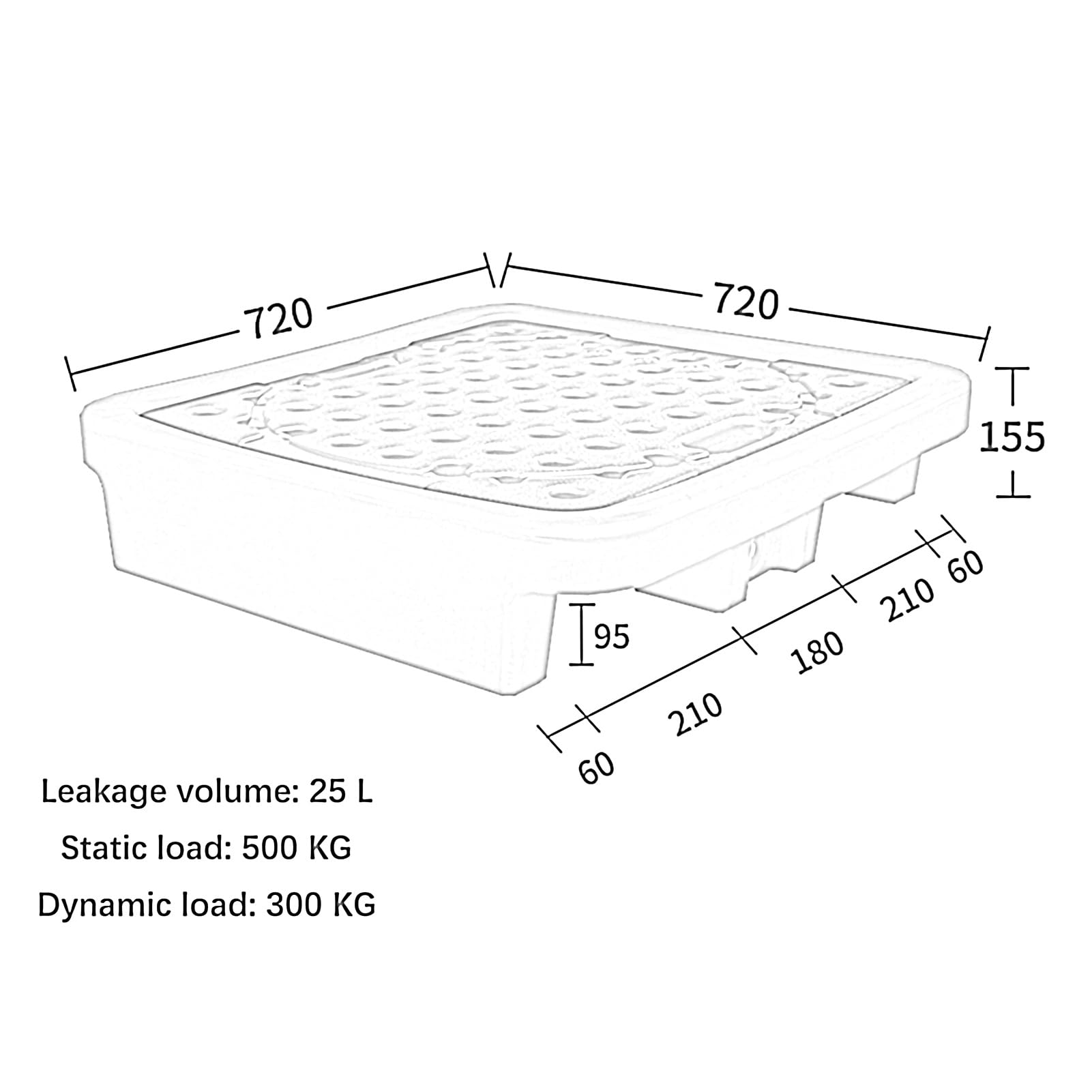 Palet apilable de plástico para contención de derrames, Bandeja de Polietileno a Prueba de Fugas con Rejilla y Salida de Drenaje, solución Modular antiderrames para Cubos de Pintura - Tamaño