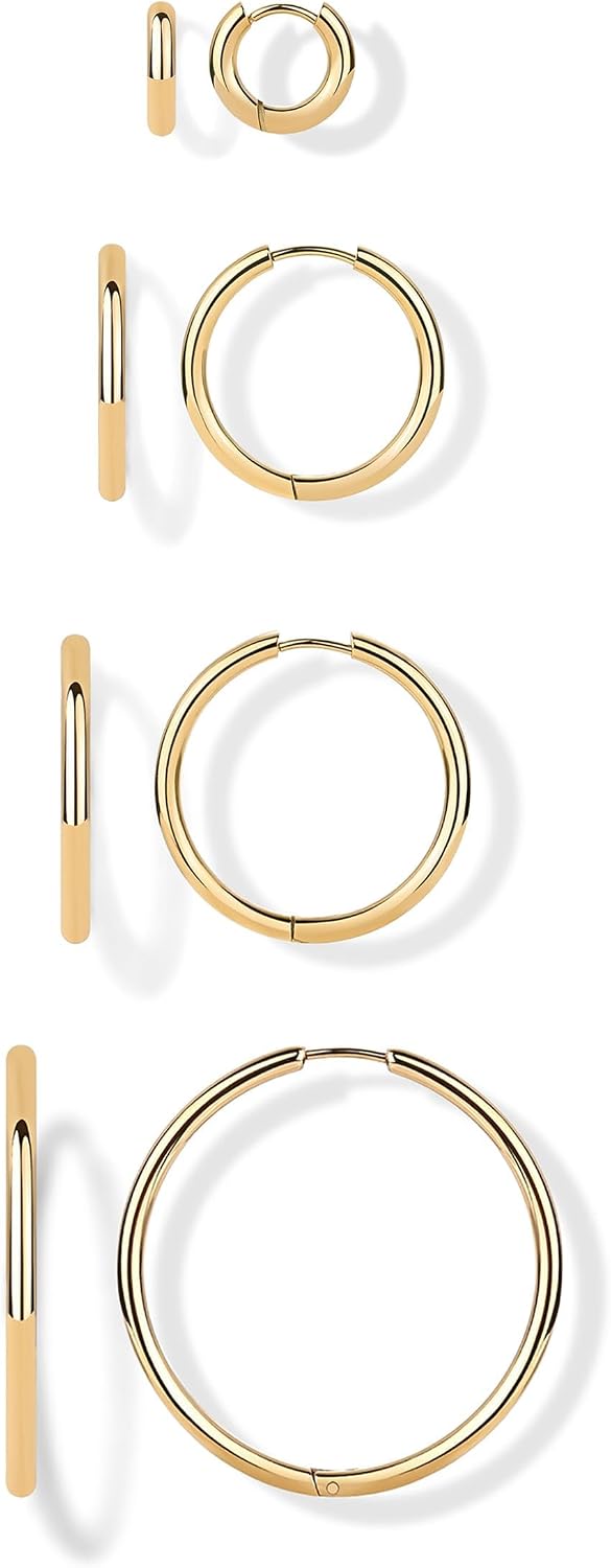 PAVOI Waterproof Hoop Earrings Set for Women - Stainless Steel Multi-Pack with Cubic Zirconia - Small & Chunky Huggie, Thin Hoops, Cascade Graduated Styles - Trendy Fashion Piercing Jewelry
