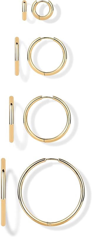 PAVOI Waterproof Hoop Earrings Set for Women - Stainless Steel Multi-Pack with Cubic Zirconia - Small & Chunky Huggie, Thin Hoops, Cascade Graduated Styles - Trendy Fashion Piercing Jewelry