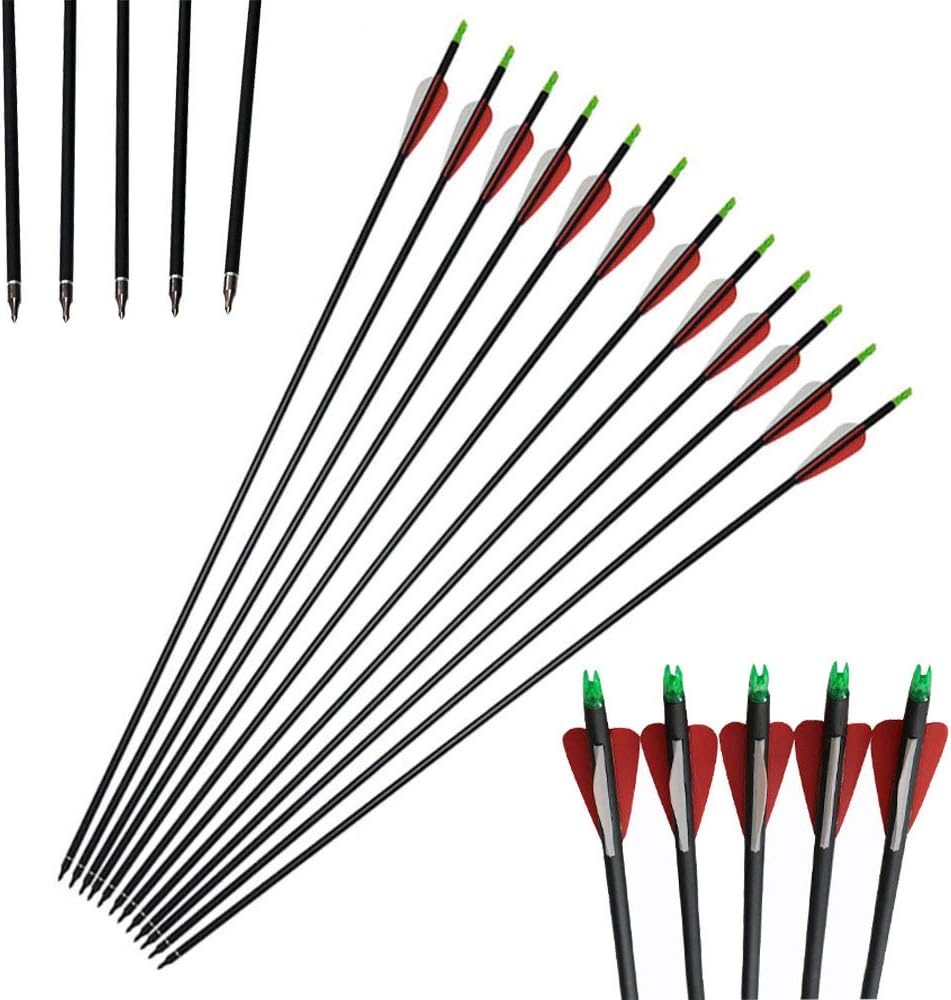 50 Pack Hunting Archery 30 Inch Carbon Arrow with 3 Inch Feather Fletching Spine 500 Outdoors Sports for Woman Beginner
