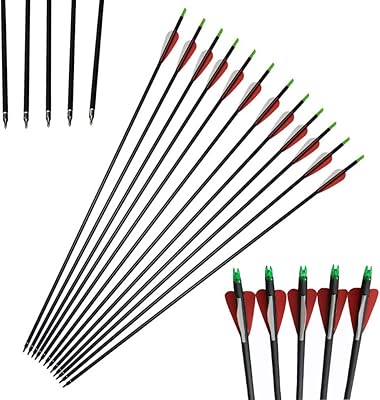 HANDBAIGE 50 Pack Hunting Archery 30 Inch Carbon Arrow with 3 Inch Feather Fletching Spine 500 Outdoors Sports for Children Woman Beginner