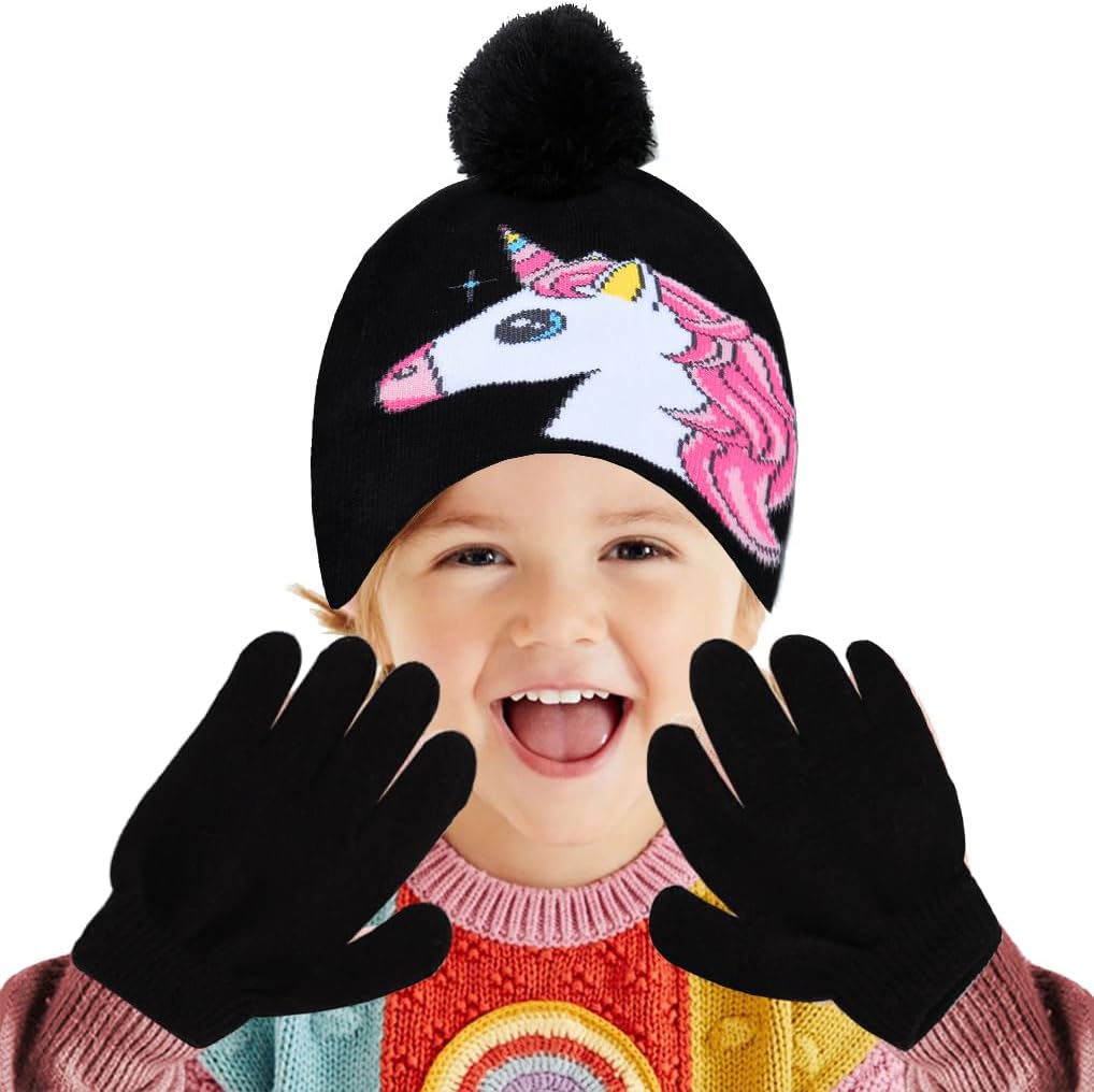 D.O.T Girls Unicorn Winter Hat and Mitten Or Gloves Set for Kids Cold Weather Accessories Age 3-12 - Image 2