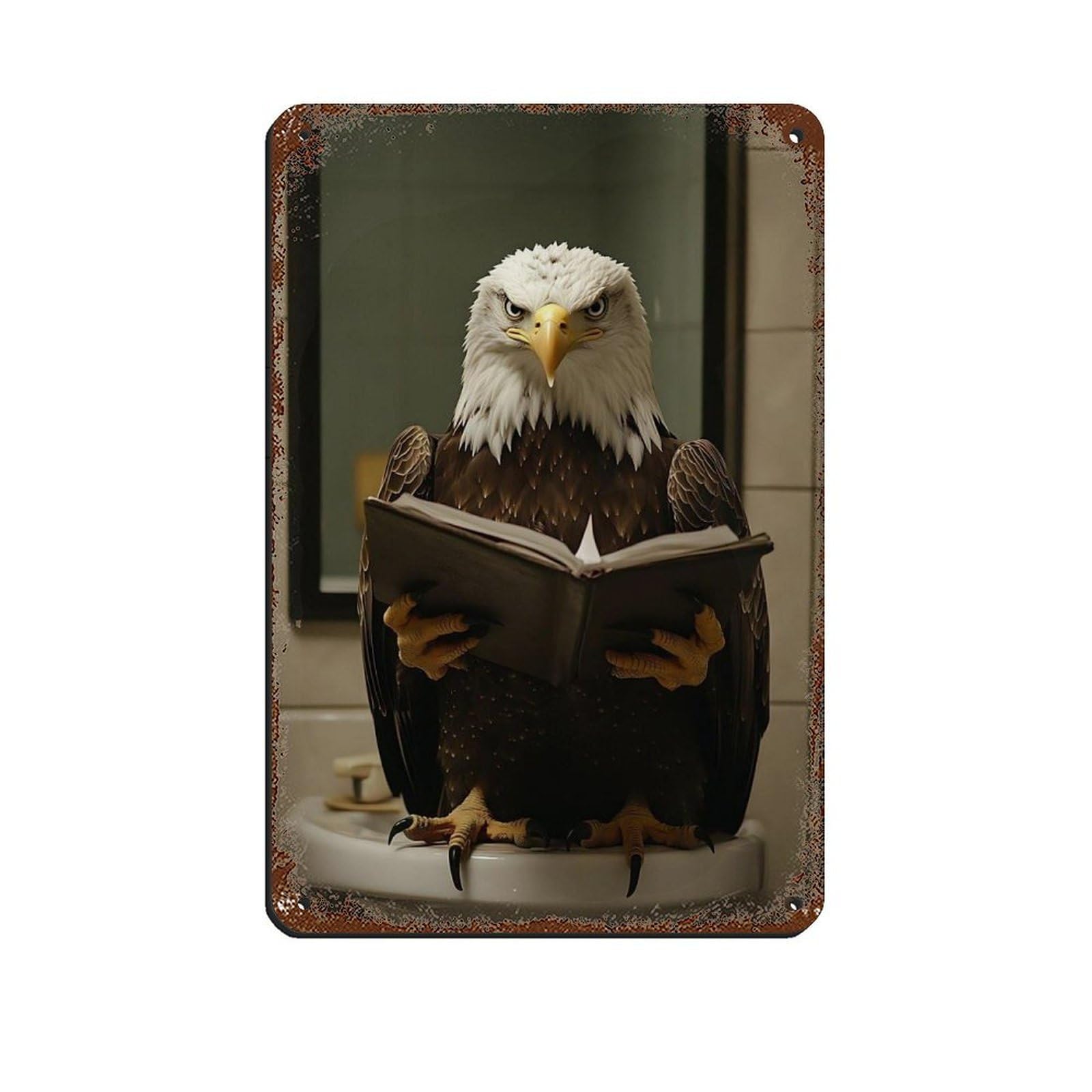 Lxwnze 20L X 30W Cm Majestic Eagle Reading Book Tin Sign Vintage Metal Pub Club Cafe Bar Home Wall Art Decoration Poster Retro 8X12inch(20X30cm)