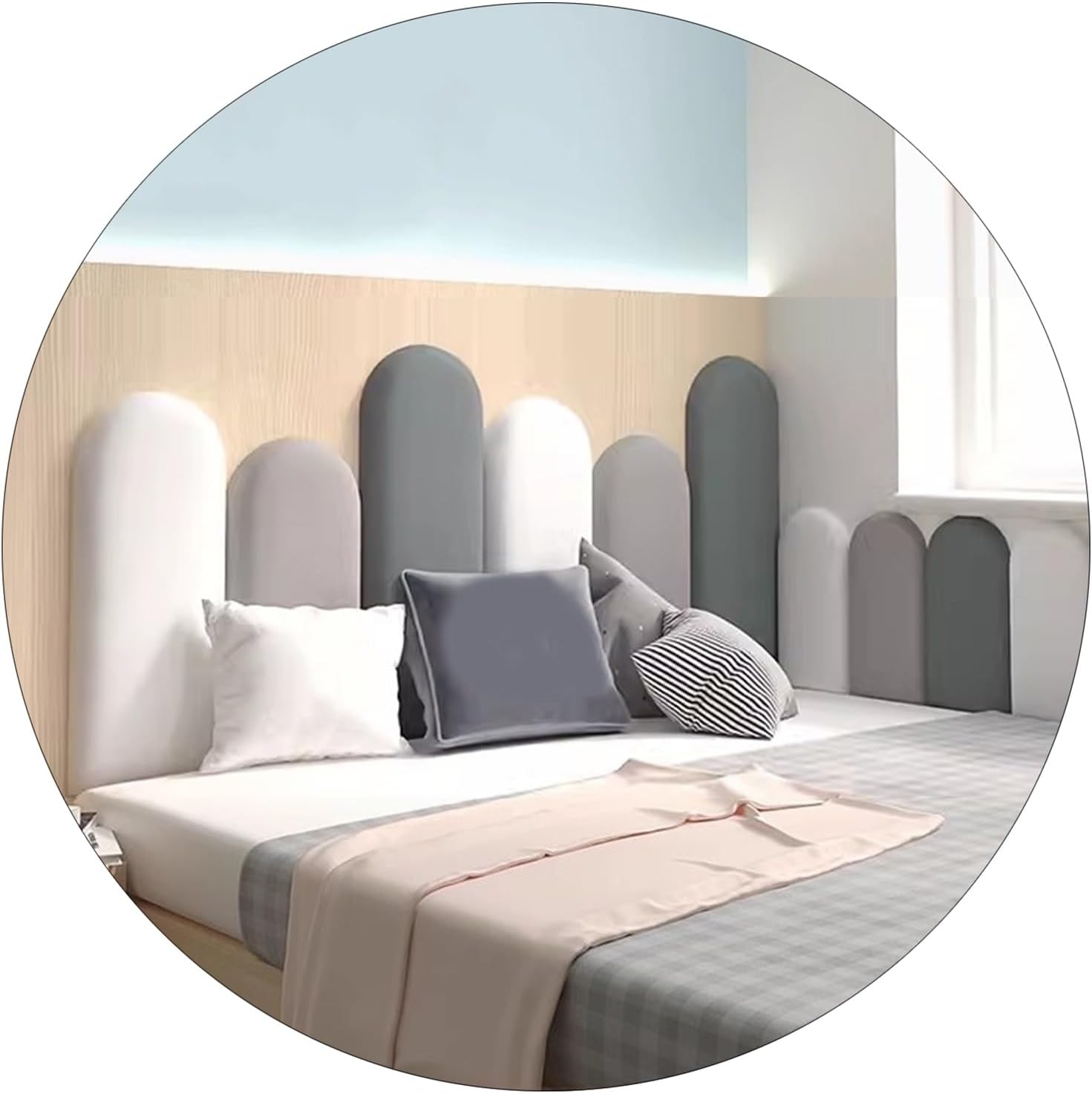 Peel and Stick Headboard 3D Anti-Collision Upholstered Wall Panel Wall Mounted Headboard Self Adhesive Sponge Wall Sticker for Home Bedroom