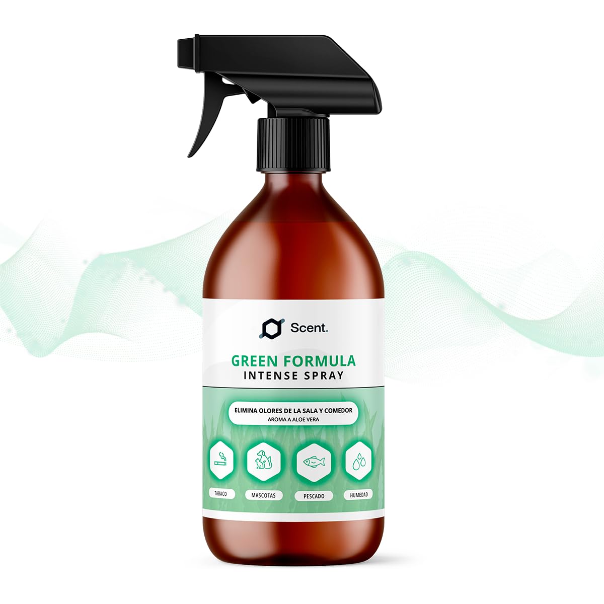 Neutralizador líquido de Olores Multiusos Spray - Fórmula Green - Ideal para eliminar el olor a humedad, mascotas, pescado, comida…, entre otros - Aroma Aloe vera - 250 ml - SCENTECHNOLOGIES