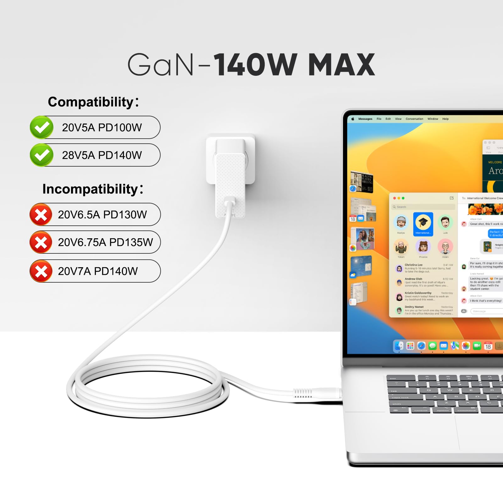 HKY 140W USB C Alimentatore PD3.1 MINI GaN per MacBook Pro 16"/ Air, per HP OMEN Transcend 14 Spectre x360, XPS 13, Samsung Galaxy, Asus, MSI Laptop 100W USB- C PD Fast Portatile Caricatore Veloce
