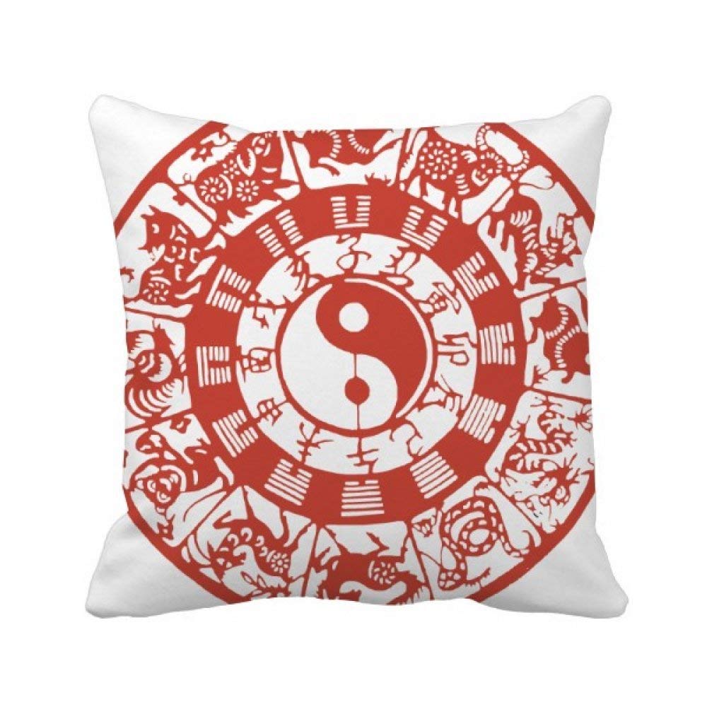 Coussin Taiji yin-yang zodiaque chinois carré déco maison salon canapé