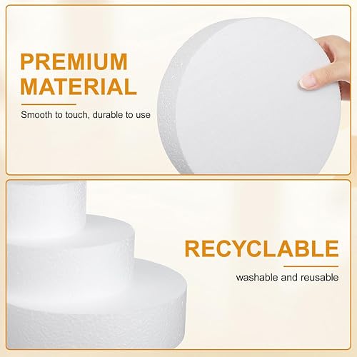 Miniatura 4 de DOITOOL Juego de pasteles de espuma redonda, 3 niveles para decoración, perfecto para pasteles de boda, pasteles de cumpleaños, pasteles de