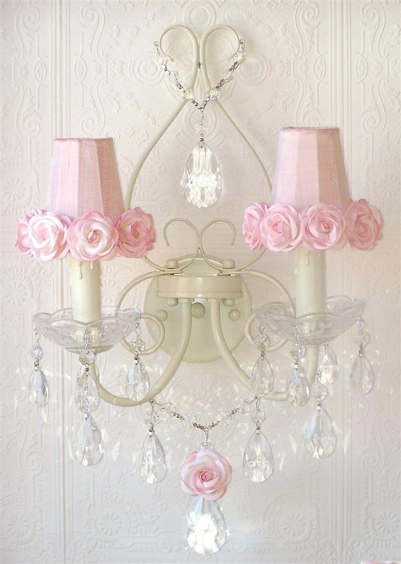 Double Light Wall Sconce with Rose Shades in Pink