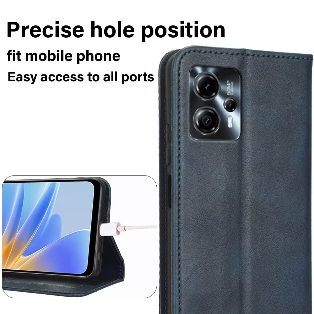 EASSGU Custodia Motorola Moto G73 Flip In Pelle Con Portafoglio - Farfalle Blu, 3 Slot Carte E Supporto