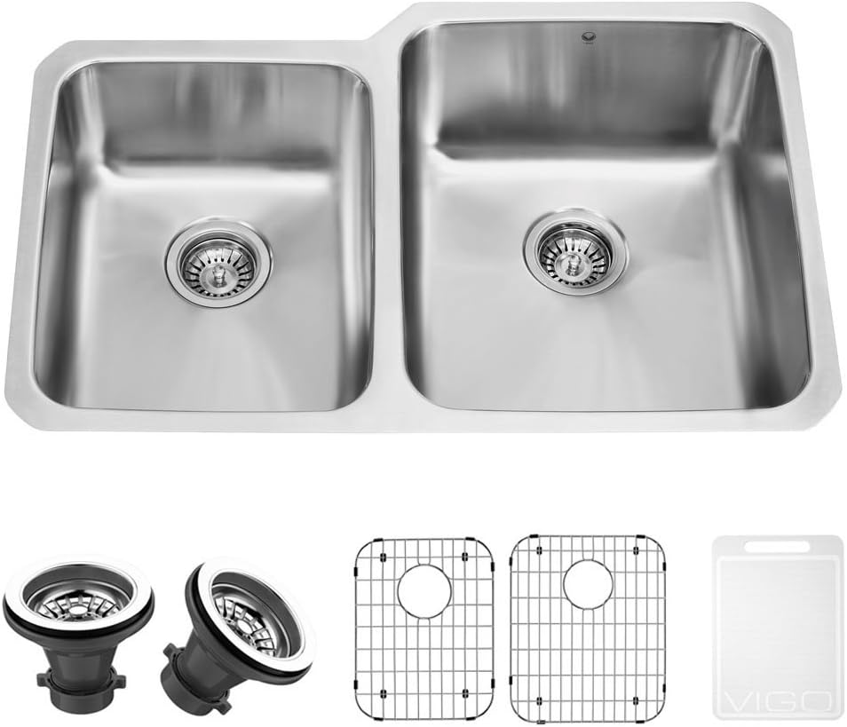 VIGO 32 inch Undermount 60/40 Double Bowl 18 Gauge Stainless Steel