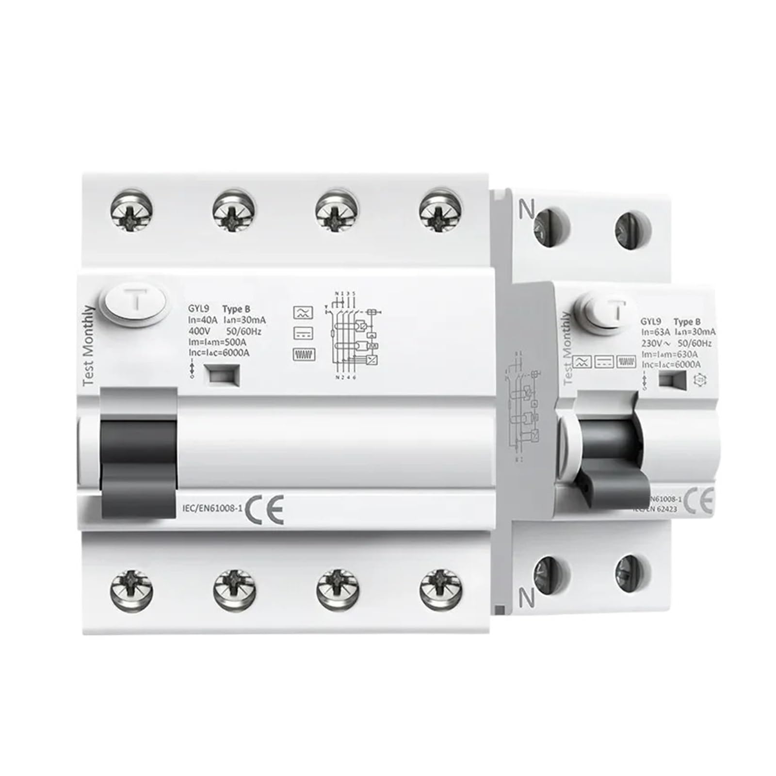 1 szt. GYL9 magnetyczny wyłącznik różnicowoprądowy typu BType 2P 4P 40A 63A 30mA 100mA 300mA (40A 30mA)