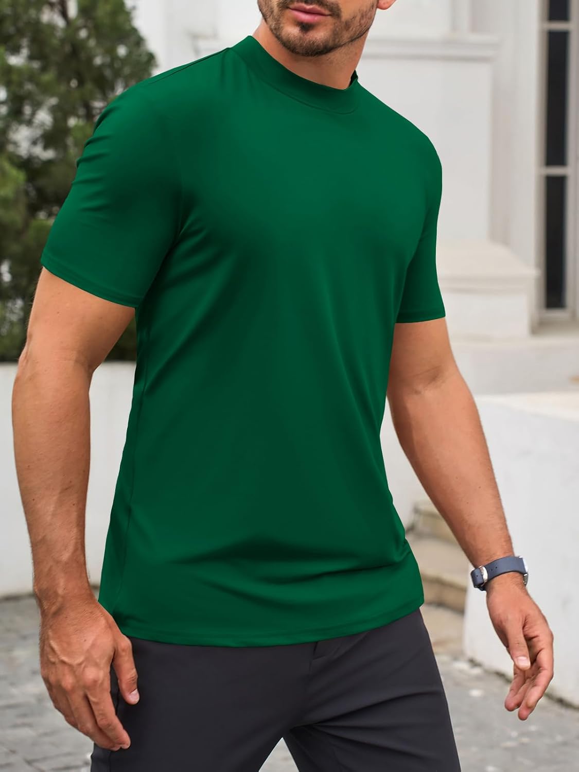 Makkrom Mens Mock Turtleneck T-Shirts Summer Short Sleeve Basic Tees Casual Solid Pullover Tops - Image 3