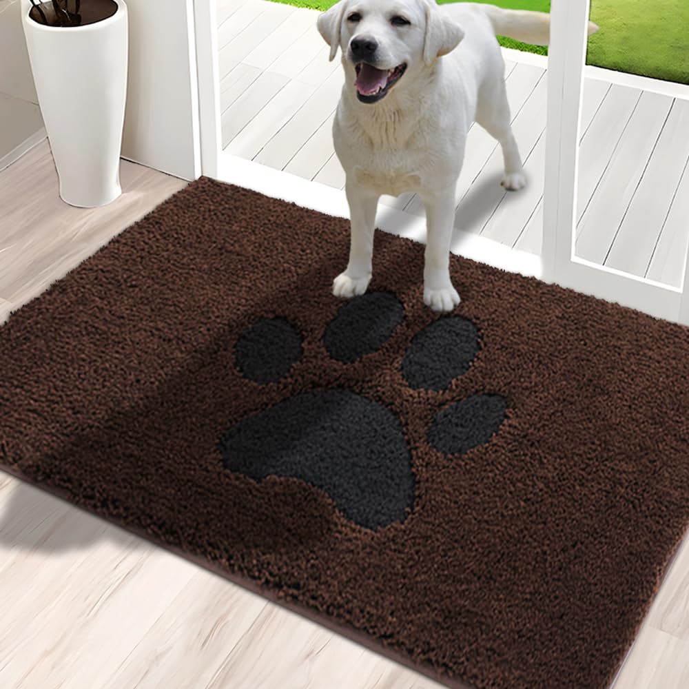 Oiilores Dirt Trapper Door Mat Indoor 85 x 150 cm, Non-Slip Washable Rug, Low-Profile Inside Doormats for Entryway, Super Absorbent Dog Mats for Muddy Paws, Brown