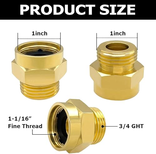 Miniatura 3 de Hooshing Adaptador de babero para manguera de jardín de 1-116 pulgadas, rosca fina hembra a rosca macho de 34 GHT, compatible con mangueras de la