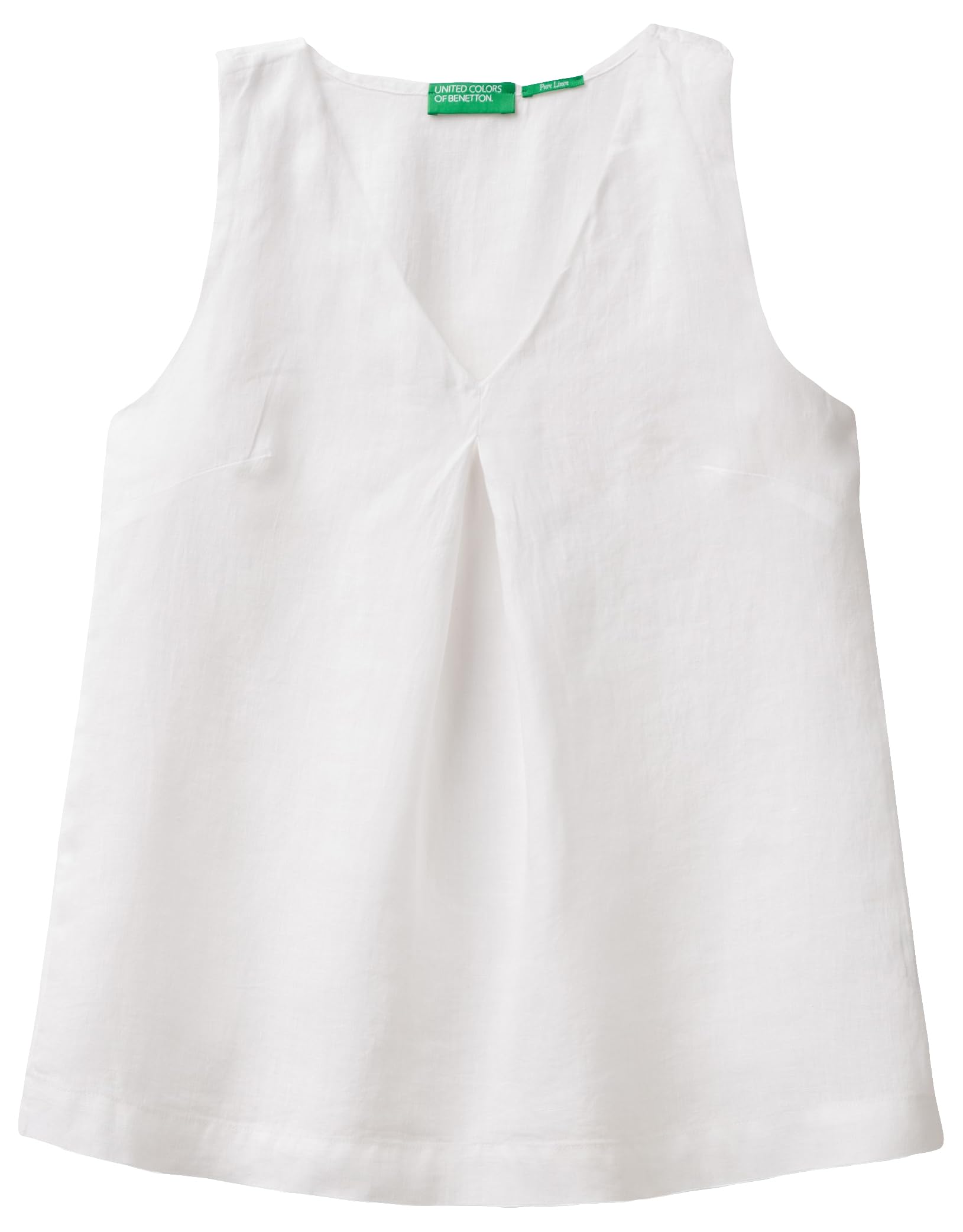 United Colors of Benetton Sleeveless Linen Blouse, A-Fit, V-Neck, Optical White, XXS, Model 5BMLDQ06W