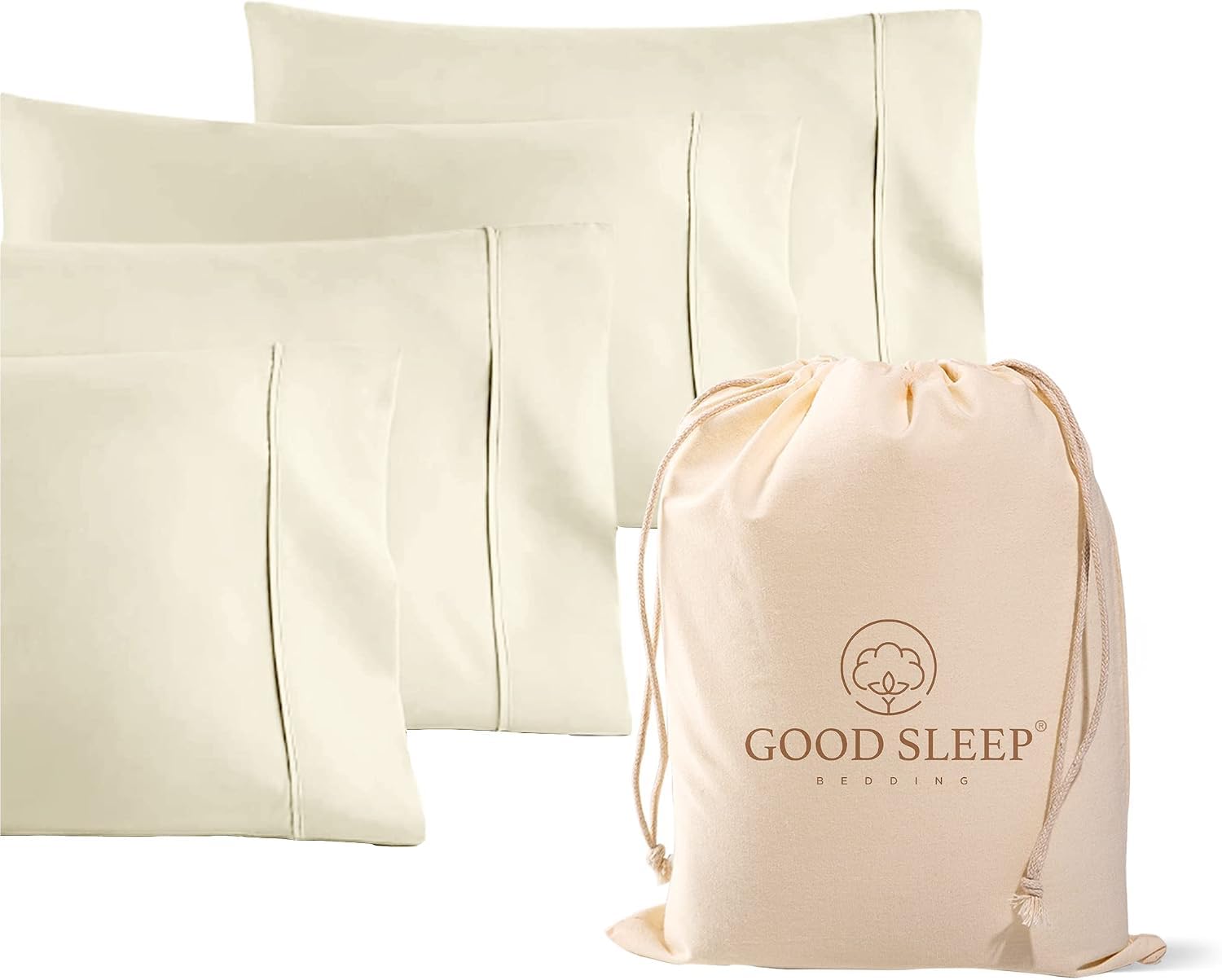 1000 TC Beige Standard Pillowcases Set of 4 100% Egyptian Cotton Pillow Cases with Long Staple Cotton & Sateen Weave, Silky Soft Hotel - Like Bed Pillow Covers for Comfy Sleeping, Snug Fit