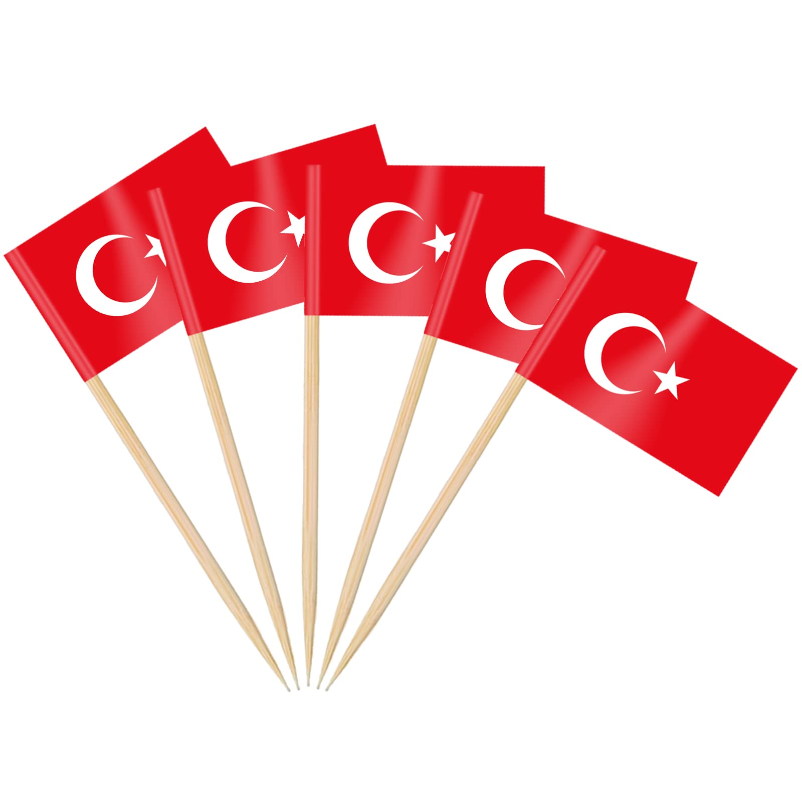 AhfuLife 100/200pcs Turkey Toothpick Flags for Euro Football 2024, Turkish Cocktail Stick Flag for National Day Sandwich Food Cupcake Toppers Tableware World Cup Party Supplies Decor (200 Pcs) — image 1