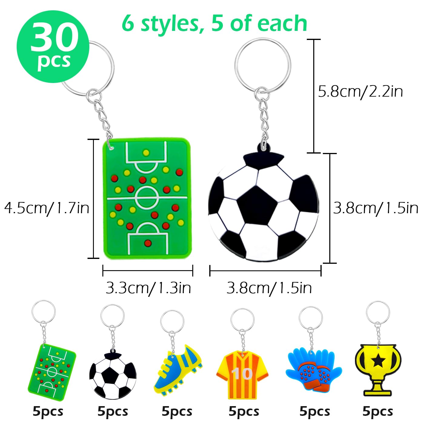 MEIYIFAN 30 Pezzi Portachiavi da Calcio Mini Portachiavi ,portachiavi sportivi per il compleanno del bambino Forniture per la scuola Sport Reward bomboniere sportive