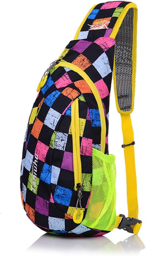 Qflmy Casual Cross Body bag Outdoor Sling Chest Pack for Cycling Hiking Camping Travel (Colorful check)