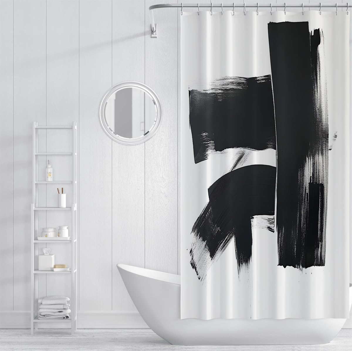 Rideaux de Douche imperméables Black White Strokes 180x180cm