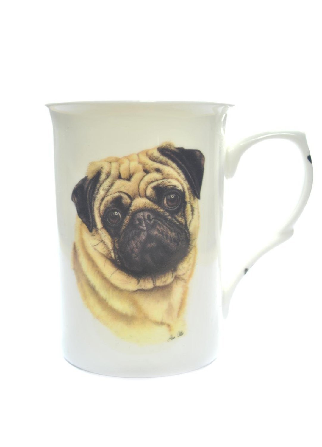 Hand Decorated- Kirsty Jayne China Ltd. Cream (Bb45) Personalised With Any Name Bone China Beaker Mug Cup Pug Single Cup Mug Beaker Pawprints- Hand Decorated- Personalised To Order