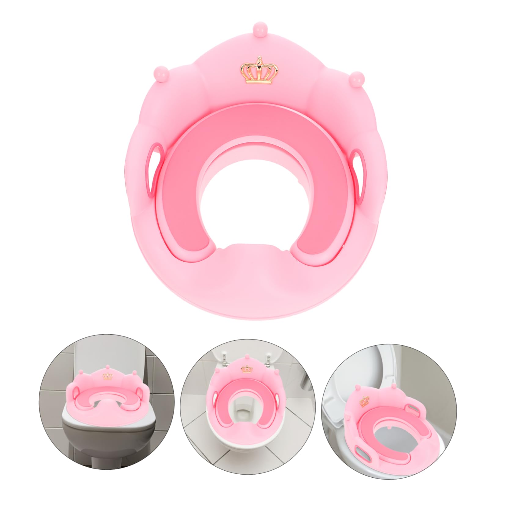 Riduttore Wc per Ragazzo Ragazza e Bambine con Cuscino Morbido Staccabile, Design Portatile in Pp Rosa, Facile da Pulire con Maniglia Robusta e Schienale per Uso Domestico