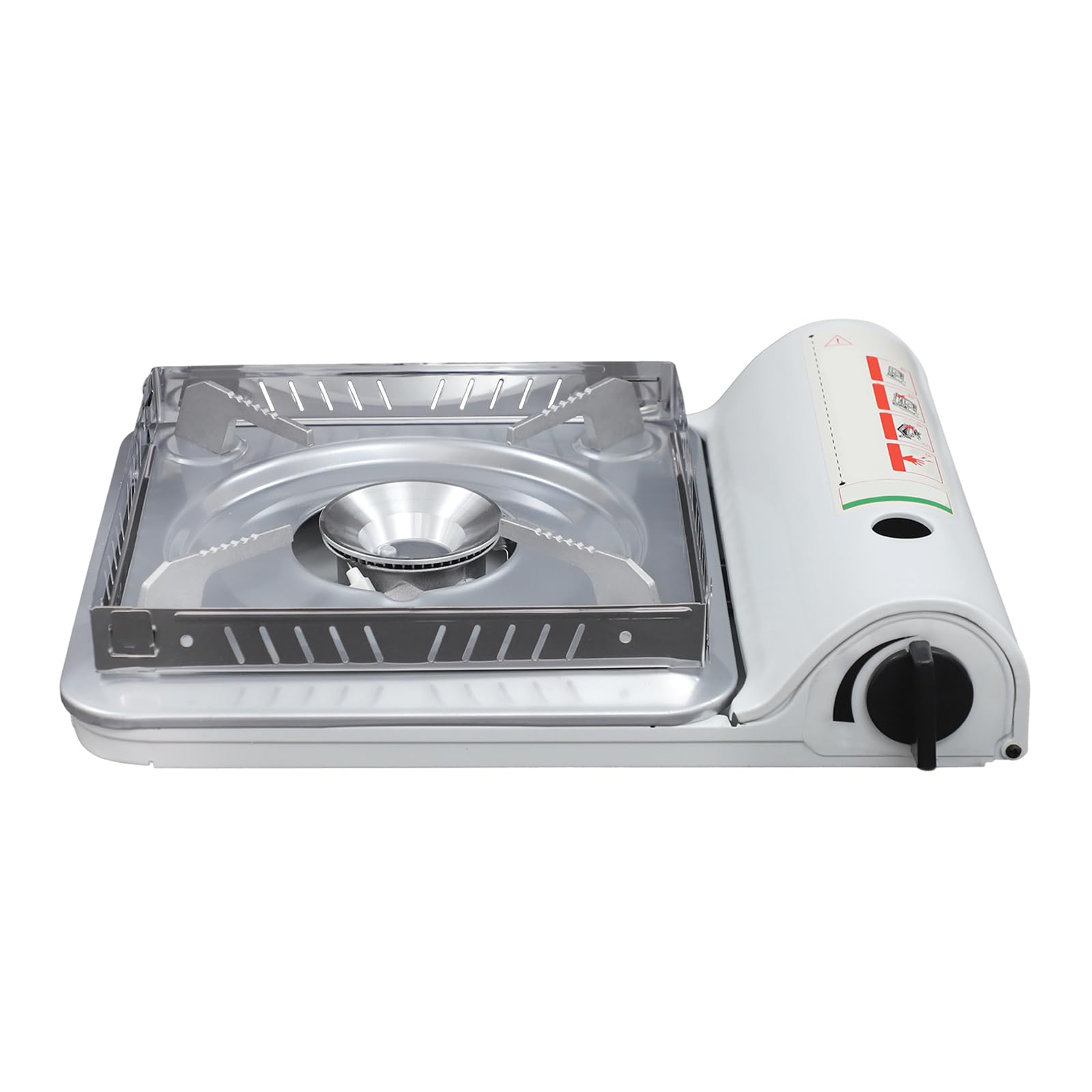 Hornillo de camping portátil con cartucho de gas, cocina de gas butano compacta de aluminio, 1 fuego, estufa de gas Stove con control de llama, pies antideslizantes y asa de transporte (blanco)