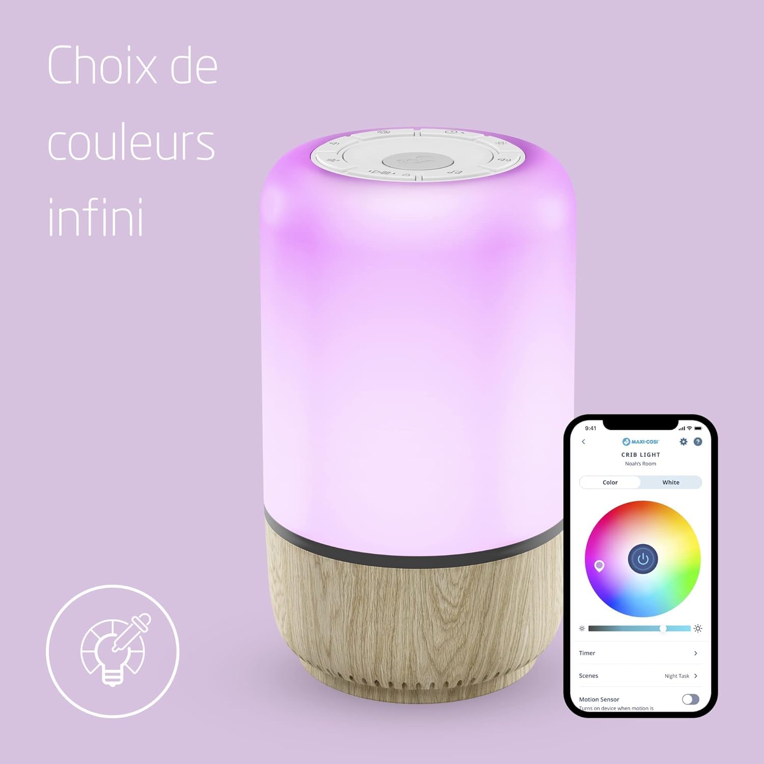 Maxi-Cosi Veilleuse Musicale Soothe, veilleuse bébé intelligente, machine à bruits blancs pour bébé, fait partie de Maxi-Cosi Connected Home, Compatible avec Alexa et Google Assistant