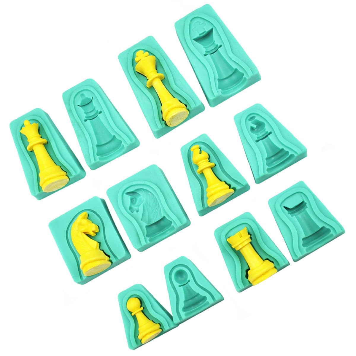 Veemoon Molde de Silicona Seguro y Ecológico para Pastel Diseño de Ajedrez 3d 12 Piezas Adecuado para Fondant y Chocolate en Repostería Creativa