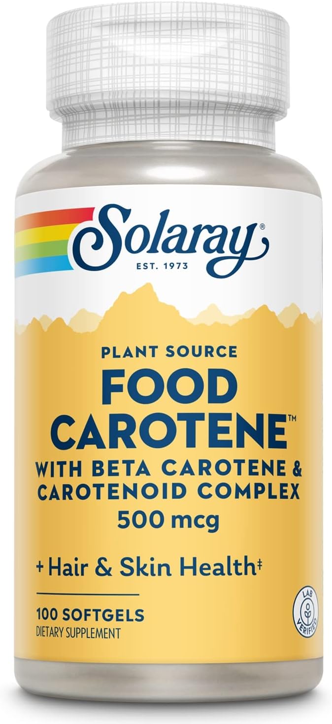 SOLARAY Caroteno alimentario, vitamina A 10000 UI  Piel saludable, ojos, antioxidantes y apoyo inmunológico (100 unidades)  Paquete de 2