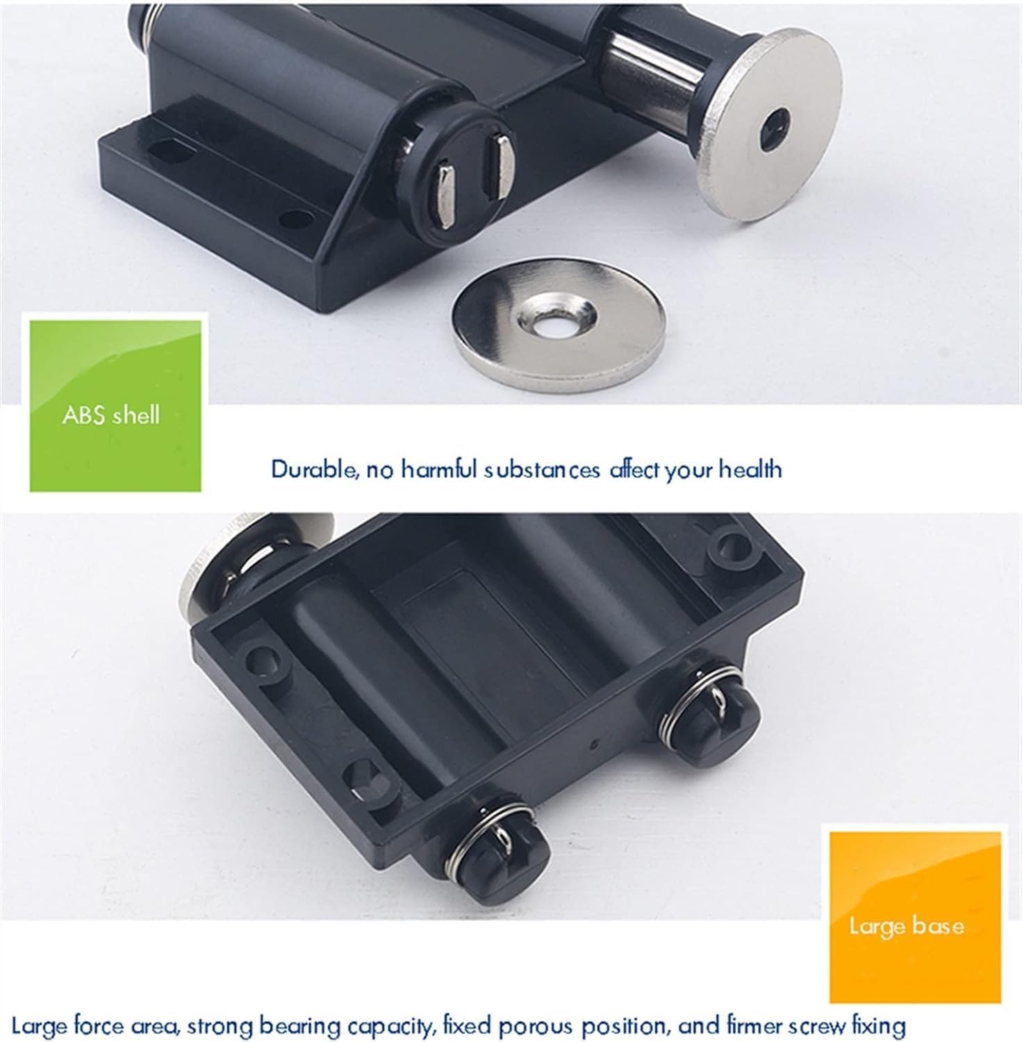 Slide Bolt Gate Latch, Double Magnetic Door Touch Catch Kitchen Cupboard Damper Buffers Cabinet Door Drawer Magnetic Push Open Catch Latch Black Latch