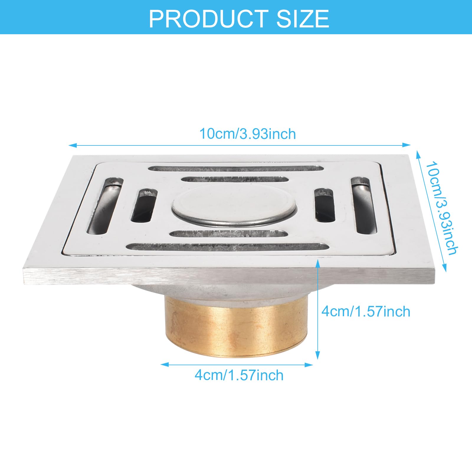 Zerodis 304 Stainless Steel 4 Inch Square Anti Odor Shower Floor Drain with Removable Strainer Zerodis 304 Stainless Steel 4 Inch Square Anti Odor Shower Floor Drain with Removable Strainer