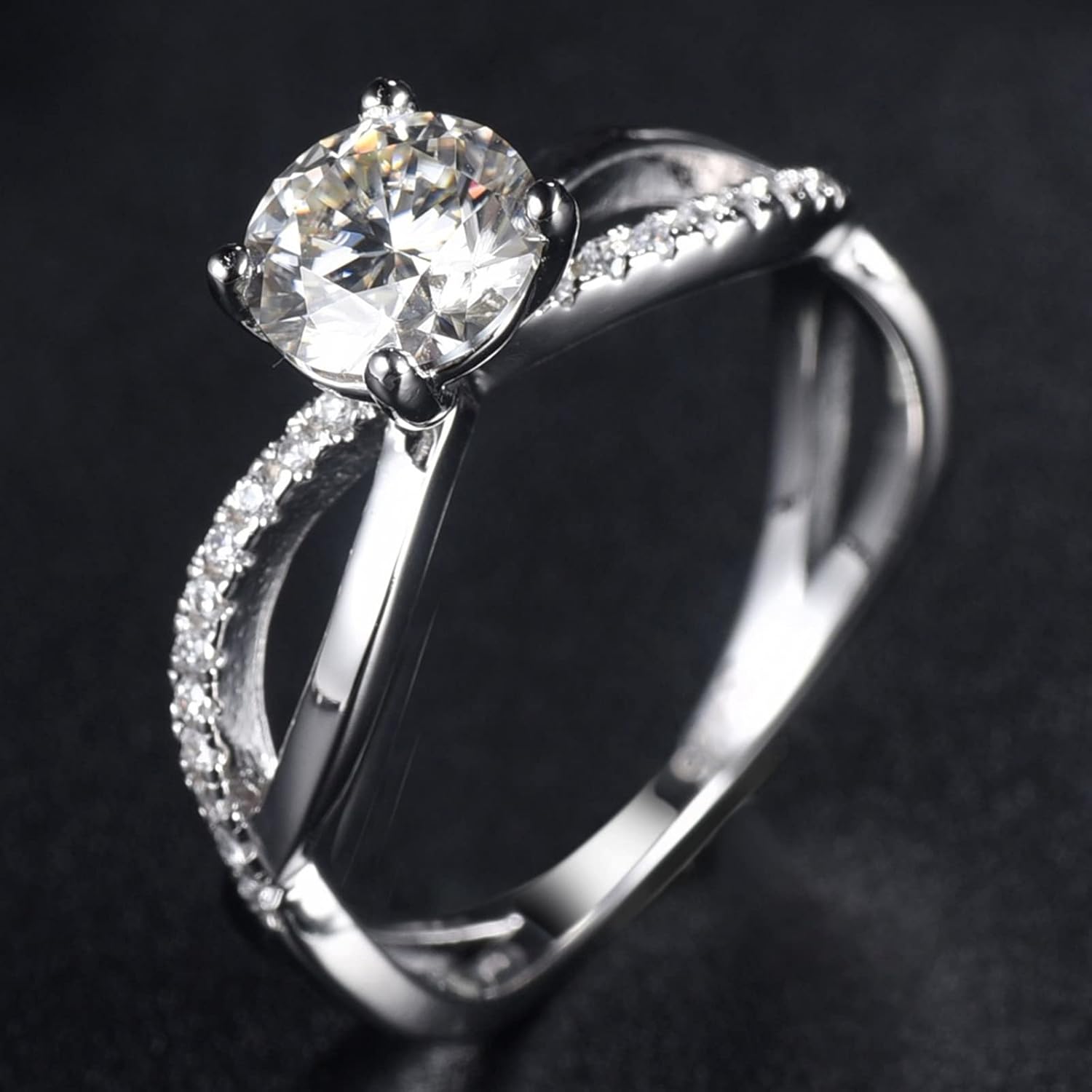 Vintage Jewelry Rings, Rings for Teen Girls Aesthetic White Round Brilliant Shape Infinite Band Solitaire Design Anniversary Ring Size