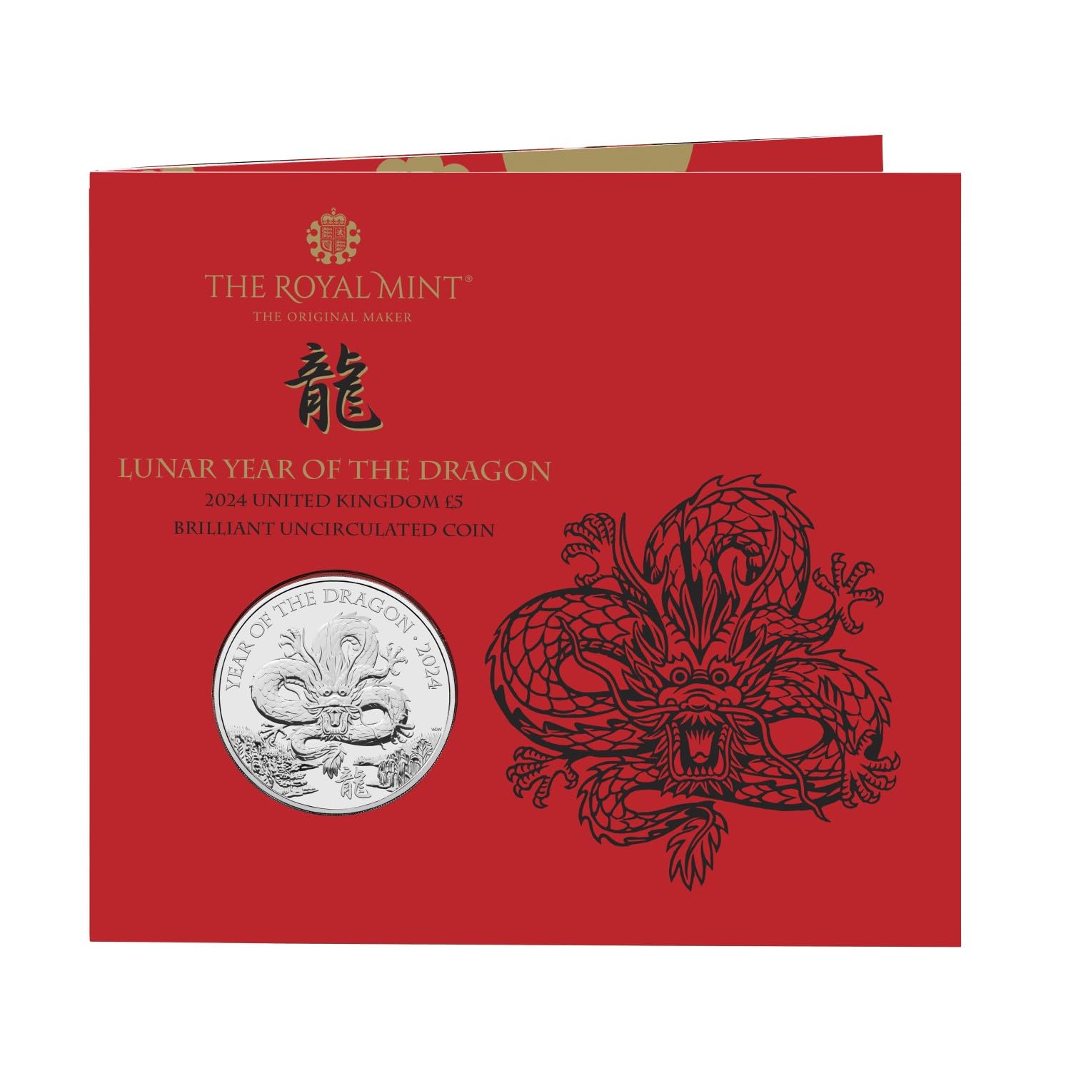 2024 Lunar Year of Dragon UK 5 Brilliant Uncirculated Coin in Mint Sealed Pack