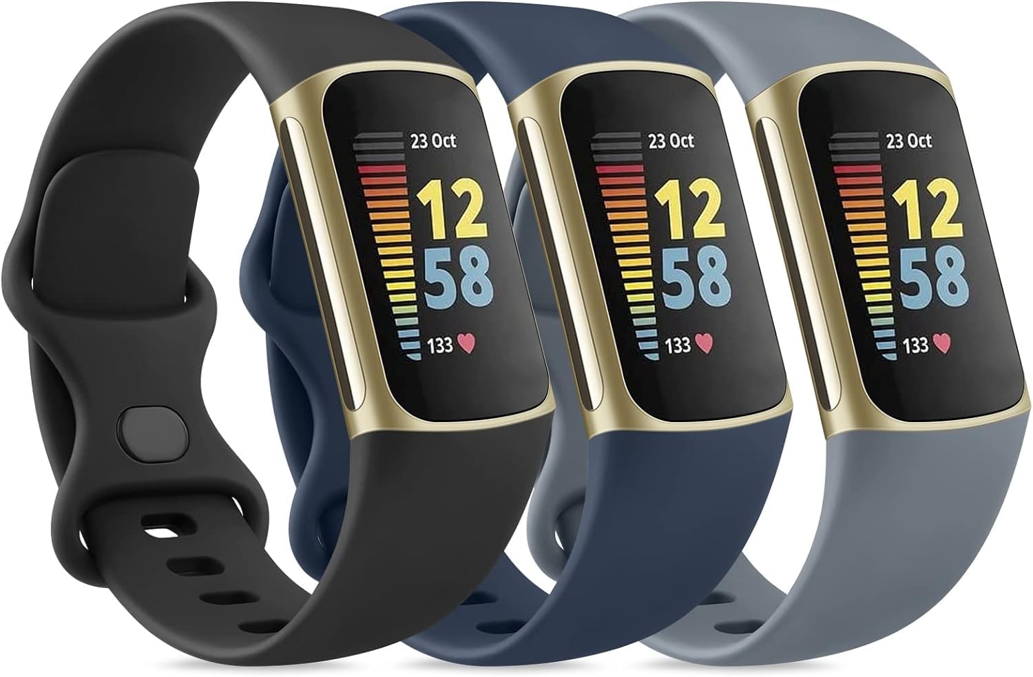 Sounce Pack of 3 Belts/Straps Compatible with Fitbit Charge 5 Wristband Straps (3 Units), Water Resistant Dust Proof Professional Fitting [Watch NOT Included] (Grey, Black, Navy Blue) (B0C53ZLPLL) Amazon Price History, Amazon Price Tracker