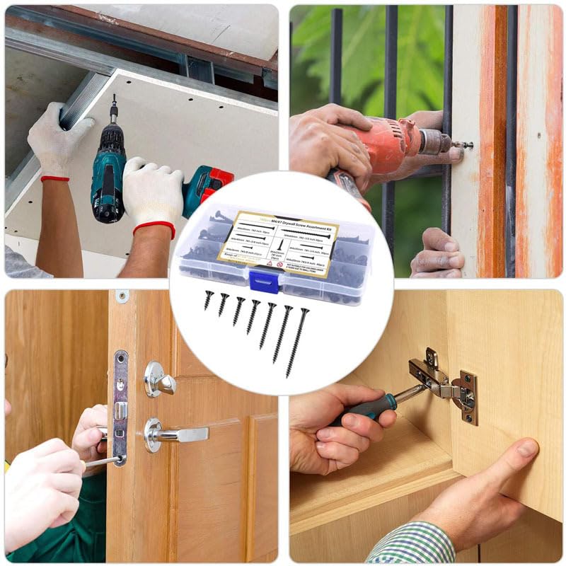 180PCS M4 Black Cross Countersunk Flat Head Tapping Screws Hardened Drywall Nails Wood Screw Set Kit Plasterboard Screw Wall