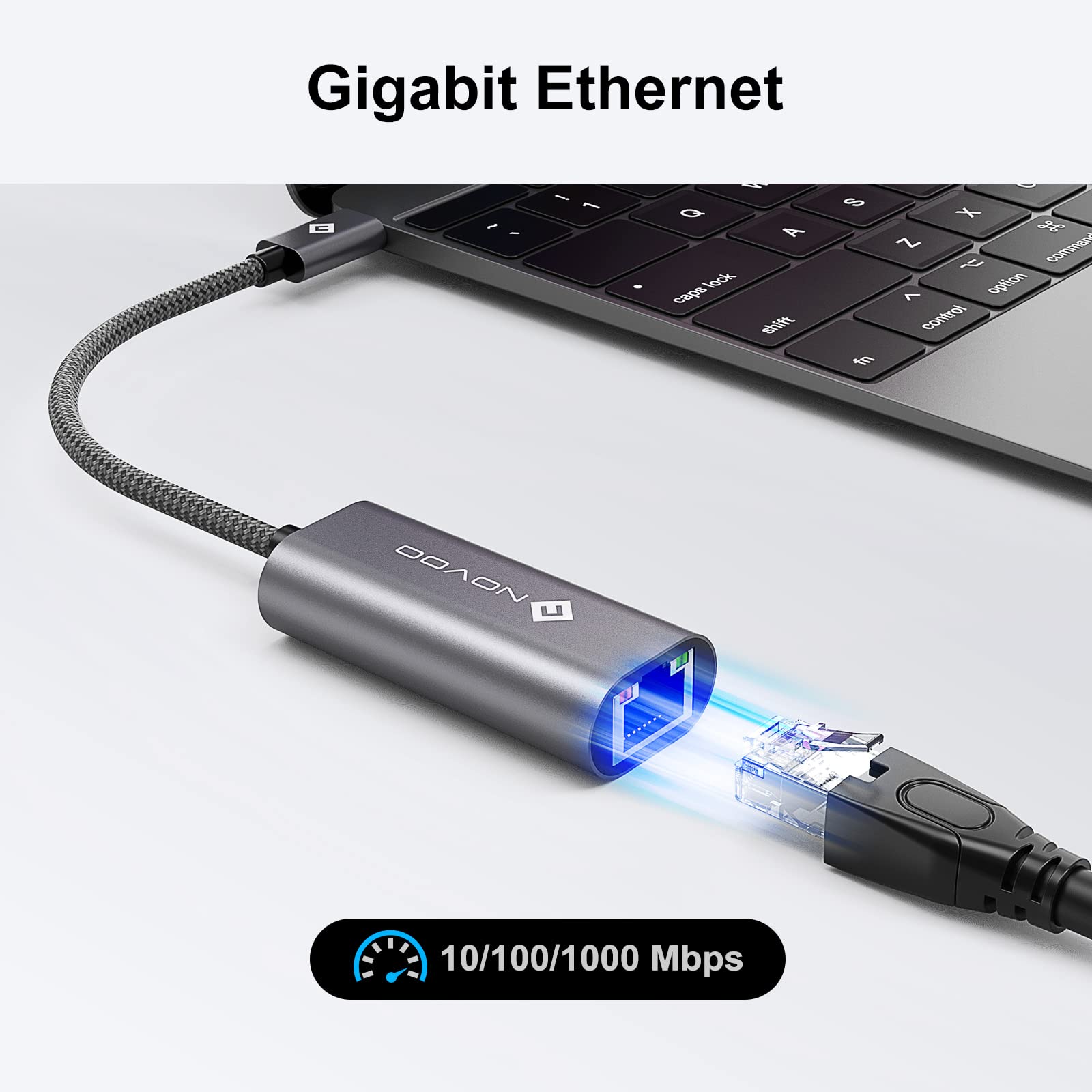 NOVOO Adattatore Ethernet USB C Gigabit 1000Mbps Alluminio RJ45