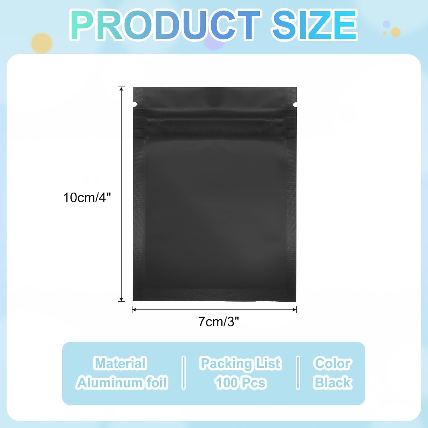 PATIKIL Resealable Packaging Bags for Small Business, 100 Pcs 3x4 Inch Matte Smell Proof Bags Aluminum Sealable Foil Flat Zipper Lock Pouch for Food Storage, Black