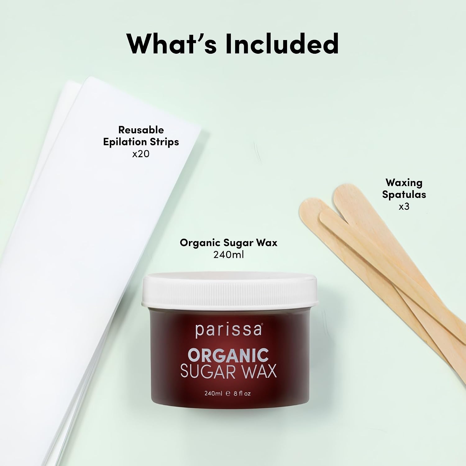 Parissa Organic Sugar Wax Kit for Hair Removal – Microwavable Sugar Wax for Face, Legs & Body, USDA Certified Organic, Water-Washable & Gentle for Sensitive Skin (8 fl oz)